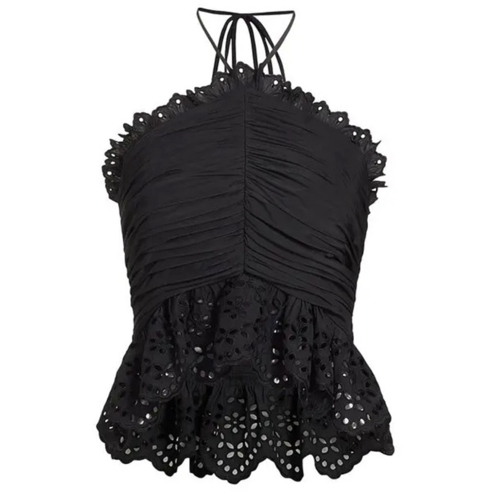 Ramy Brook Michelle Black Eyelet Halter Top Size Small